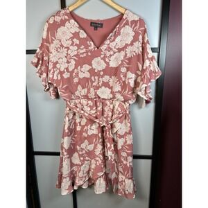 Luxology Womens Pink Floral V Neck Dress Sz 4